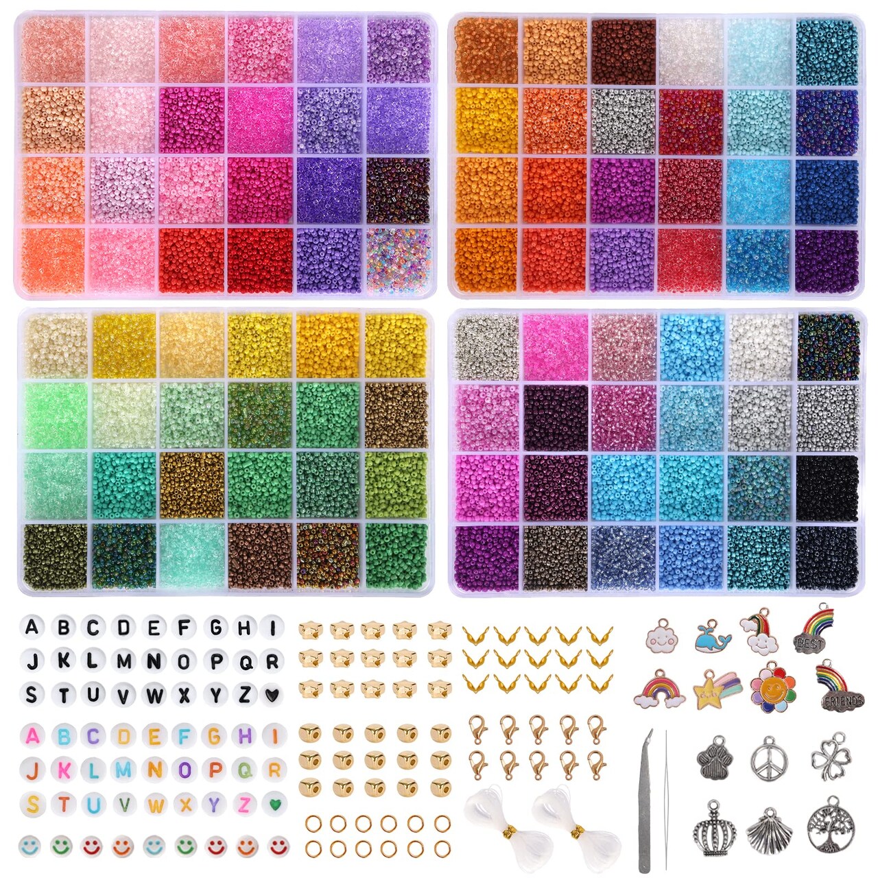 QUEFE 48000pcs 2mm Glass Seed Beads for Jewelry Making Kit, 96 Colors Small  Bracelet Beads with Pendant Charms Kit and Letter Beads for Bracelets  Necklace Ring Making, DIY, Art and Craft